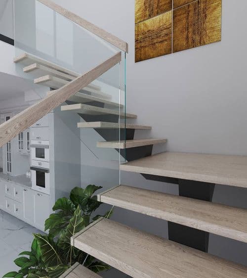 Seamless ARC staircase integrated with modern kitchen design